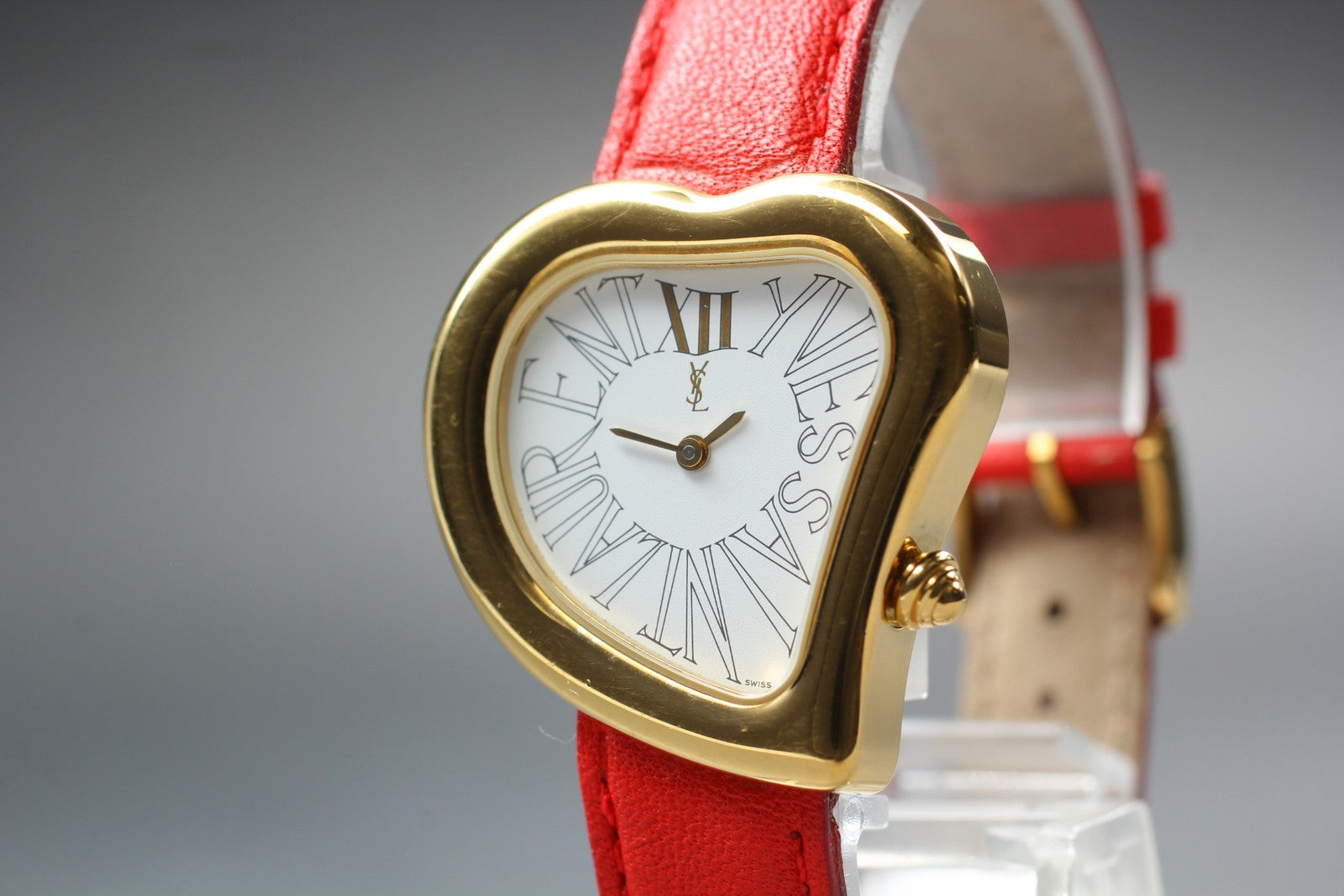 [Exc+5] Yves Saint Laurent Heart Gold Red 30mm Women's Watch Quartz JAPAN