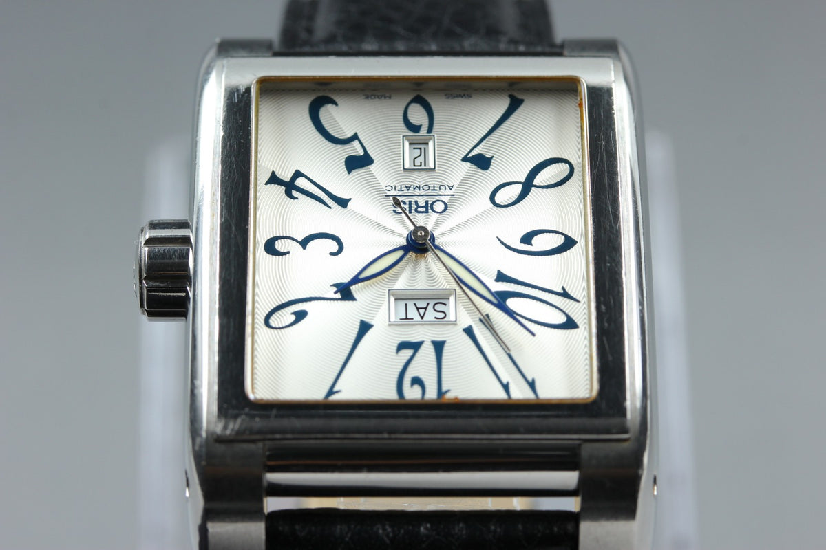 ORIS Miles Rectangular 7528 Day Date Silver Black 33mm Automatic Men's Watch