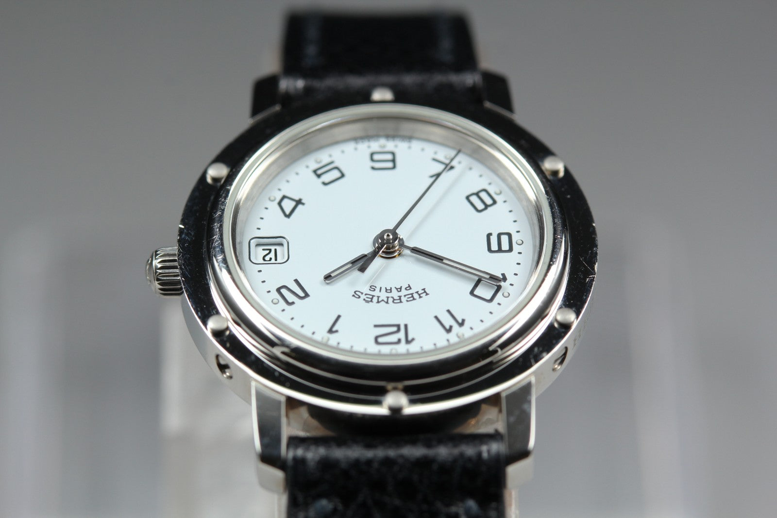 [Exc+5 Box] Hermes Clipper CL4.210 24mm "F" Silver Black Woman's Quartz Watch