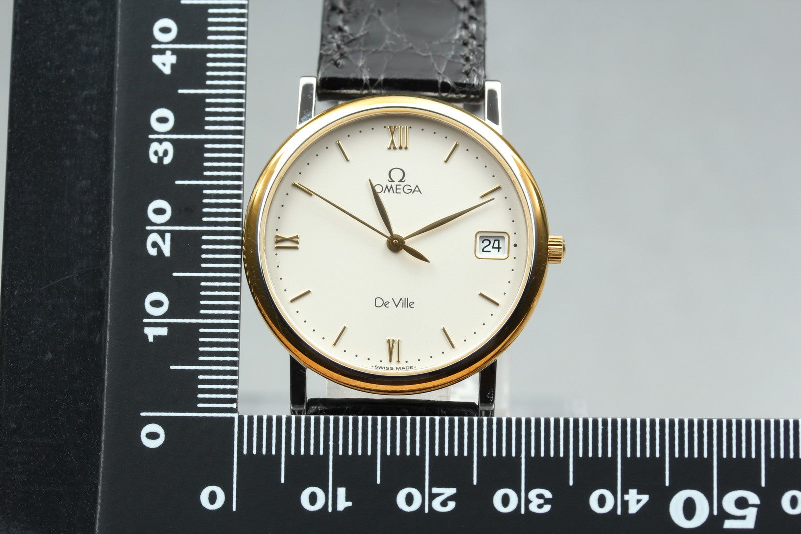 New Batt　OMEGA De Ville Cal.1532 Quartz Gold Date Men's Watch 32mm JP Exc+5*Box