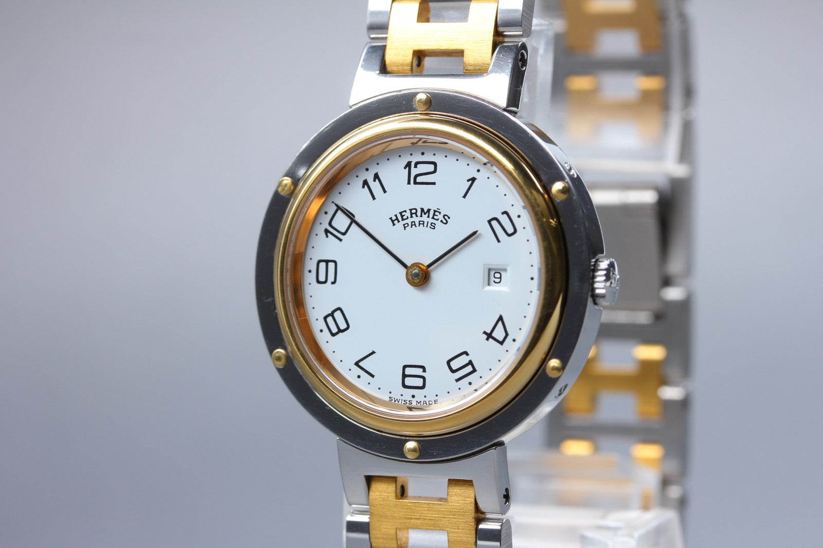 Vintage [Exc+5 Box]  HERMES Clipper White Dial Gold 24mm Woman's Quartz Watch