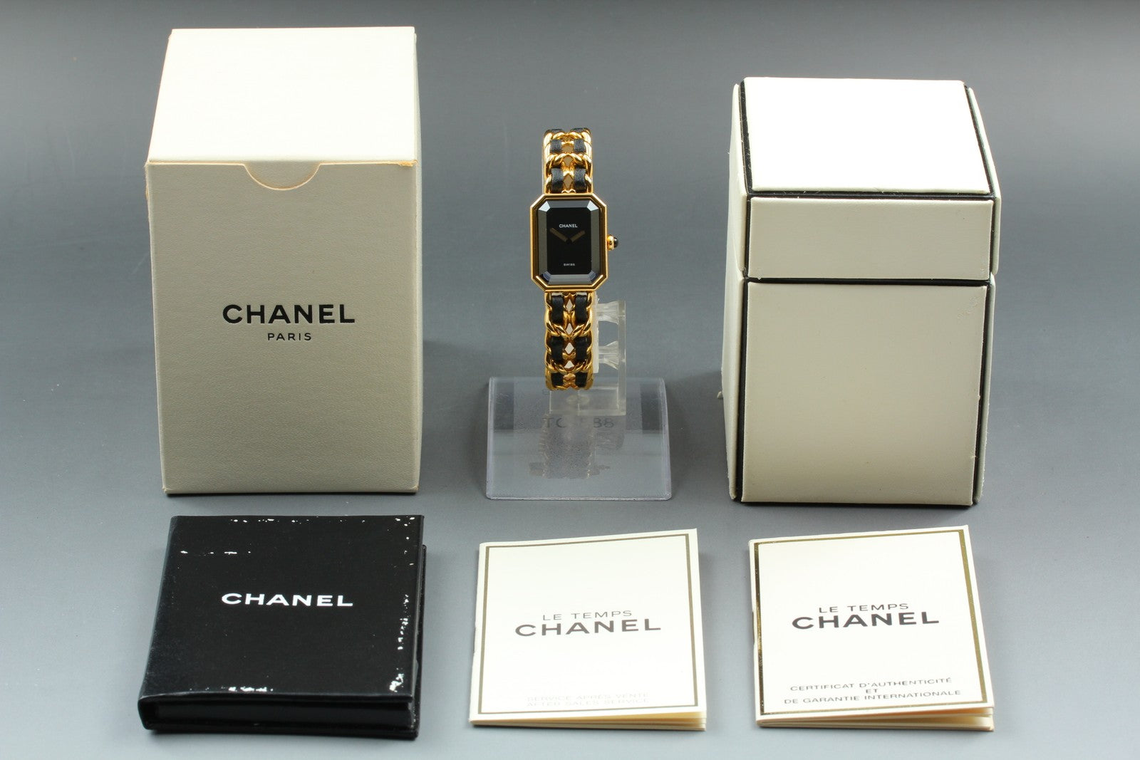 [Overhauled] CHANEL Premiere L Size Black Dial Gold 20mm Quartz Womens Watch Box