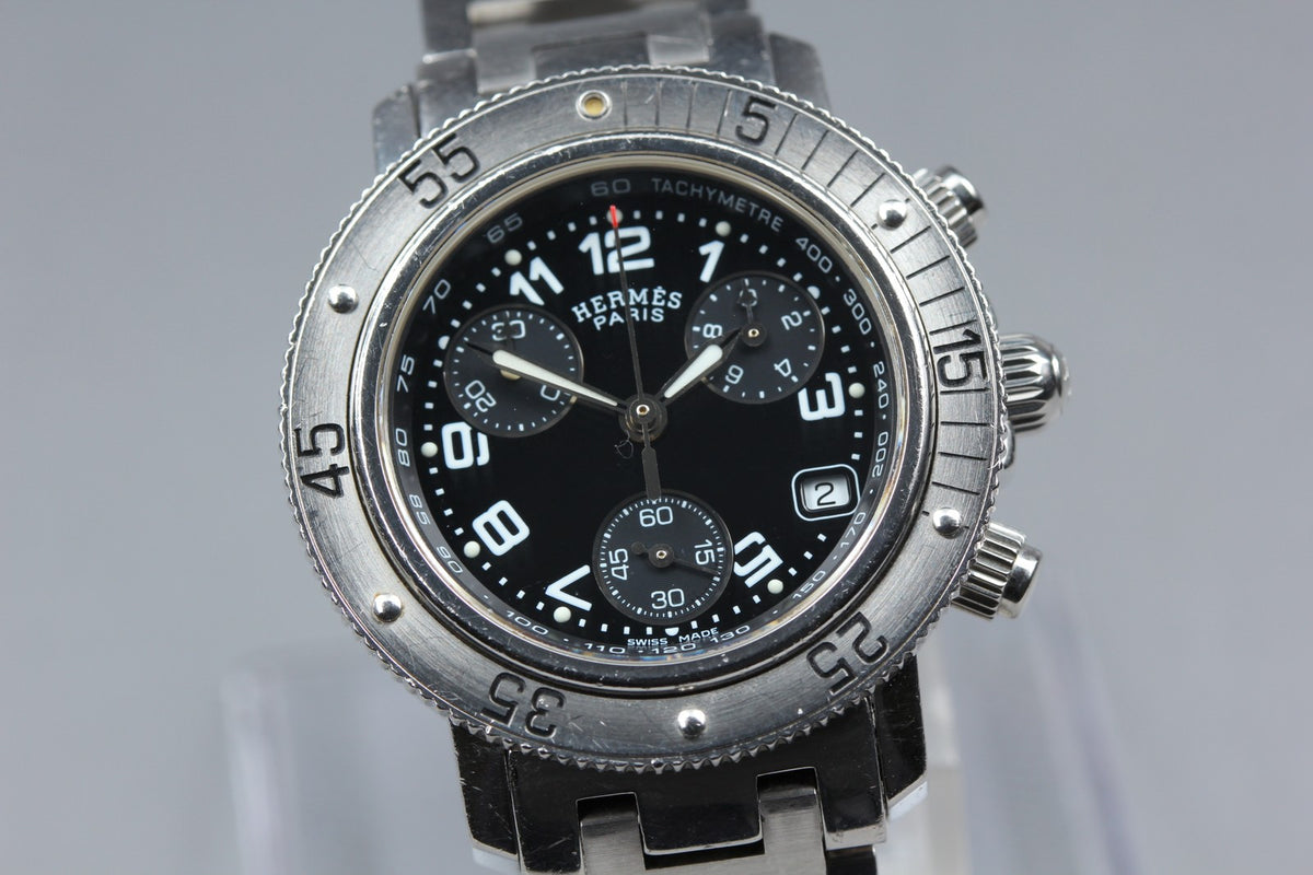 HERMES Clipper Diver Chronograph CL2.310 Quartz Black Women's Watch 33mm JAPAN