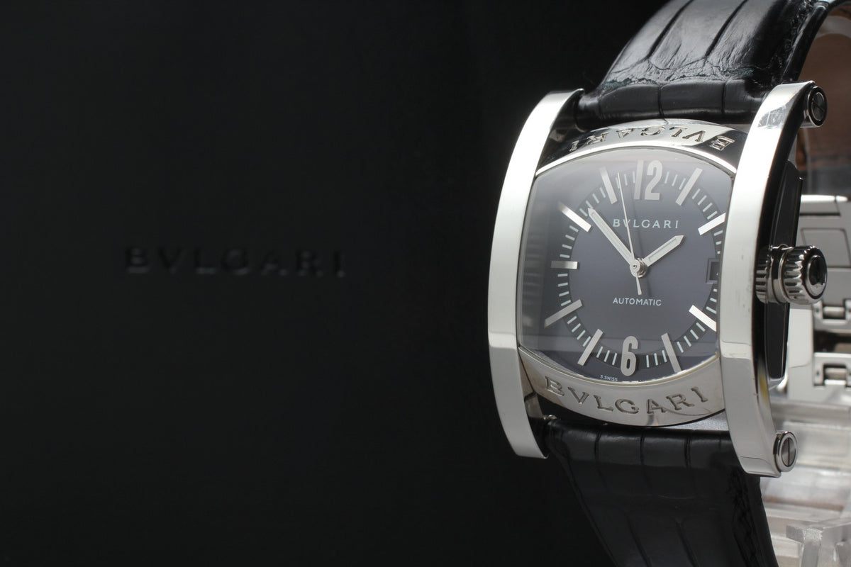 BVLGARI Assioma AA44S Black Dial Automatic Date Men's Watch 34mm From JAPAN Box