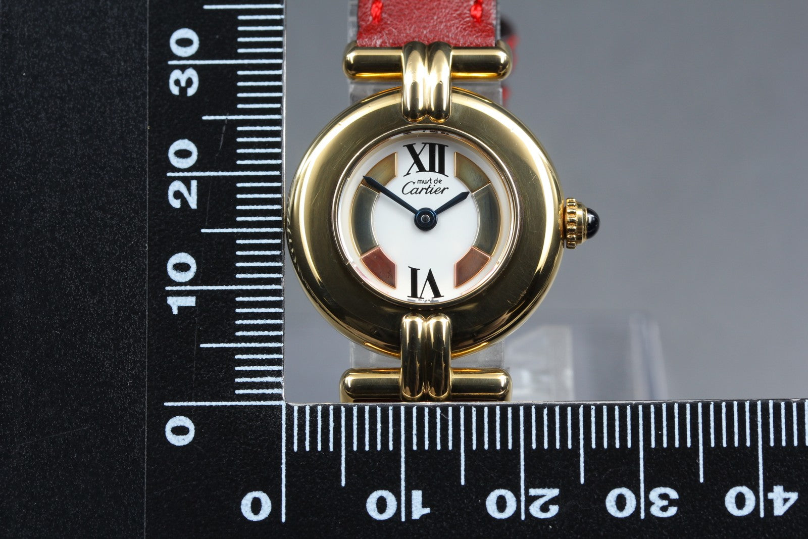 Vintage [Near MINT-] Cartier Must Colisee Vermeil 590002 Red Women's Qz Watch