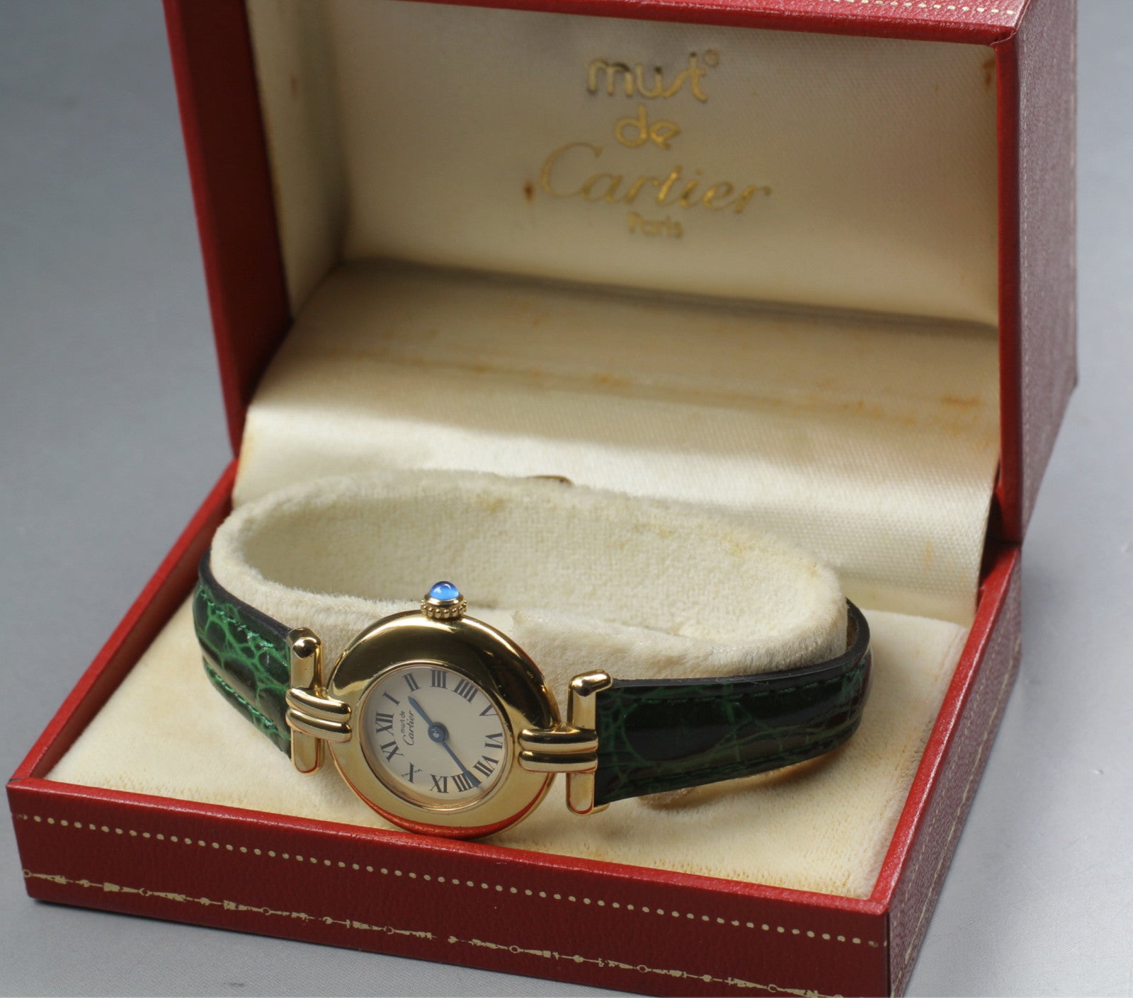 Vintage [Exc+5 Box] Cartier Must Colisee Vermeil 590002 Green Women's Qz Watch