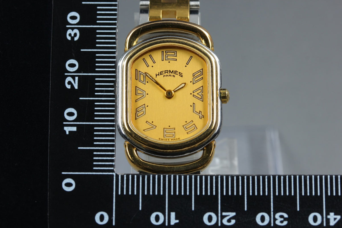 New Batt HERMES Rally Quartz Gold Dial Women's Watch 20mm From JAPAN