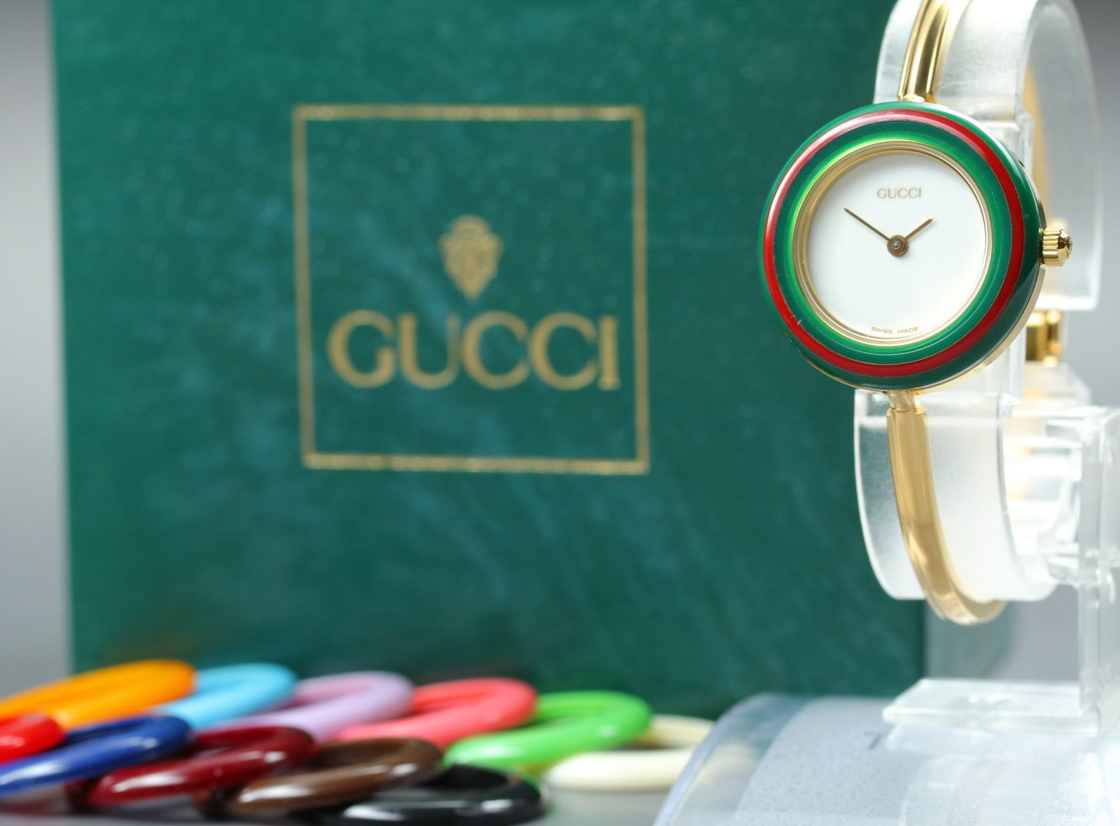 Gucci Change Bezel 11/12.2 12Colors Gold Bangle Women's Qz Watch Vintage [Box]