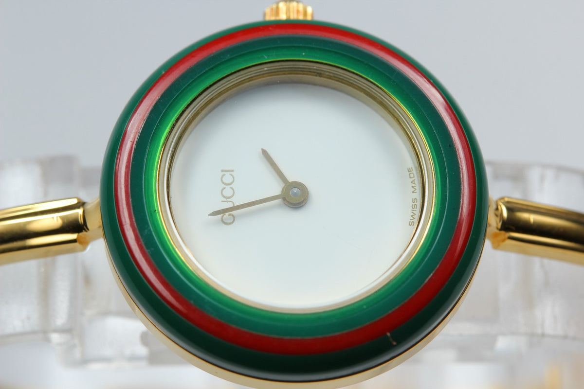 GUCCI Change Bezel Bangle 11/12.2 12Color Quartz Women's Watch 25mm JAPAN Box