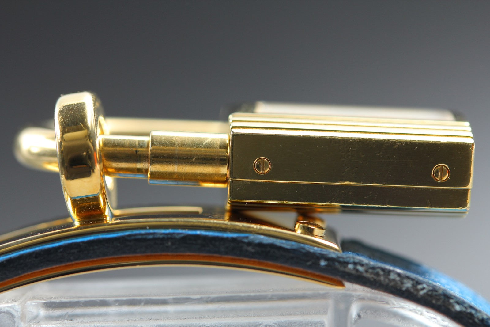 Vintage HERMES Kelly Watch Gold Blue Leather "A" Woman's Quartz Watch [Box]