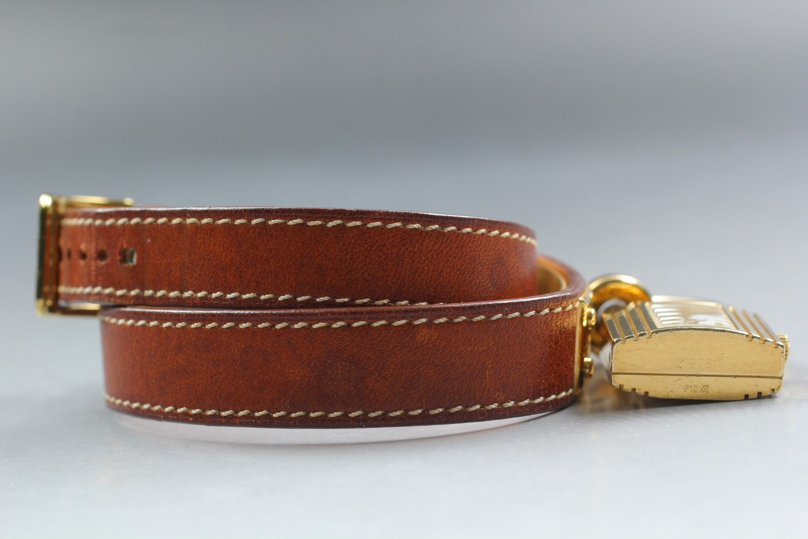 Overhauled [Exc+5 Box] HERMES Kelly Watch Gold Brown "I" Double Woman's Qz Watch