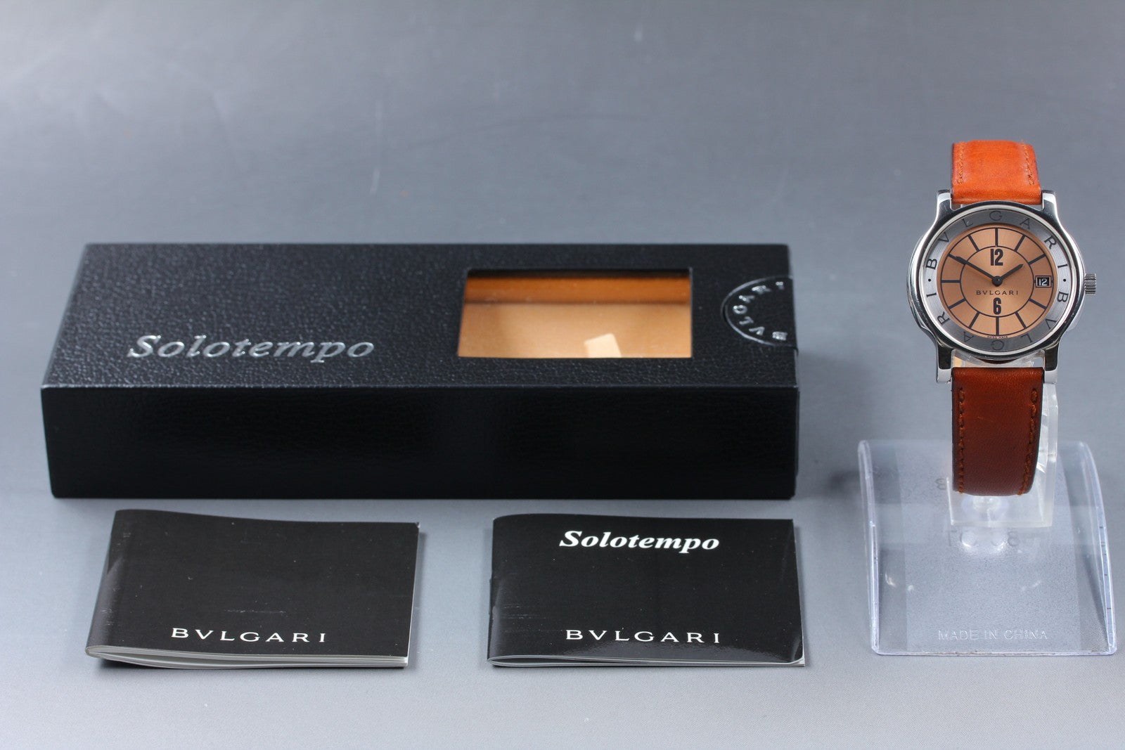 New Batt BVLGARI SOLOTEMPO ST35S Pink Quartz Men's Watch 35mm JAPAN Box