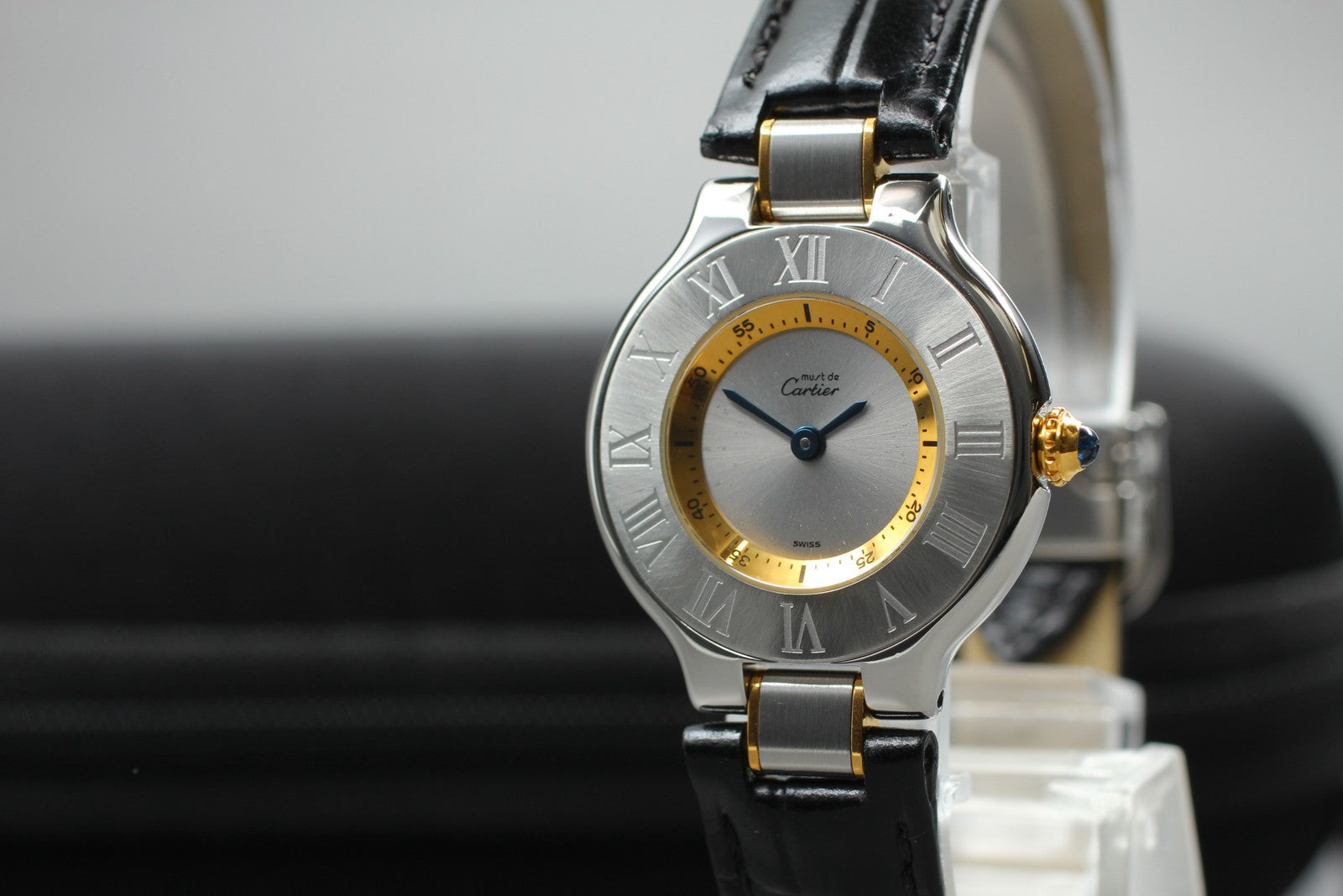 [Exc+4] Cartier Must de Cartier 21 1340 Silver Black 27mm Women’s Qz Watch JAPAN