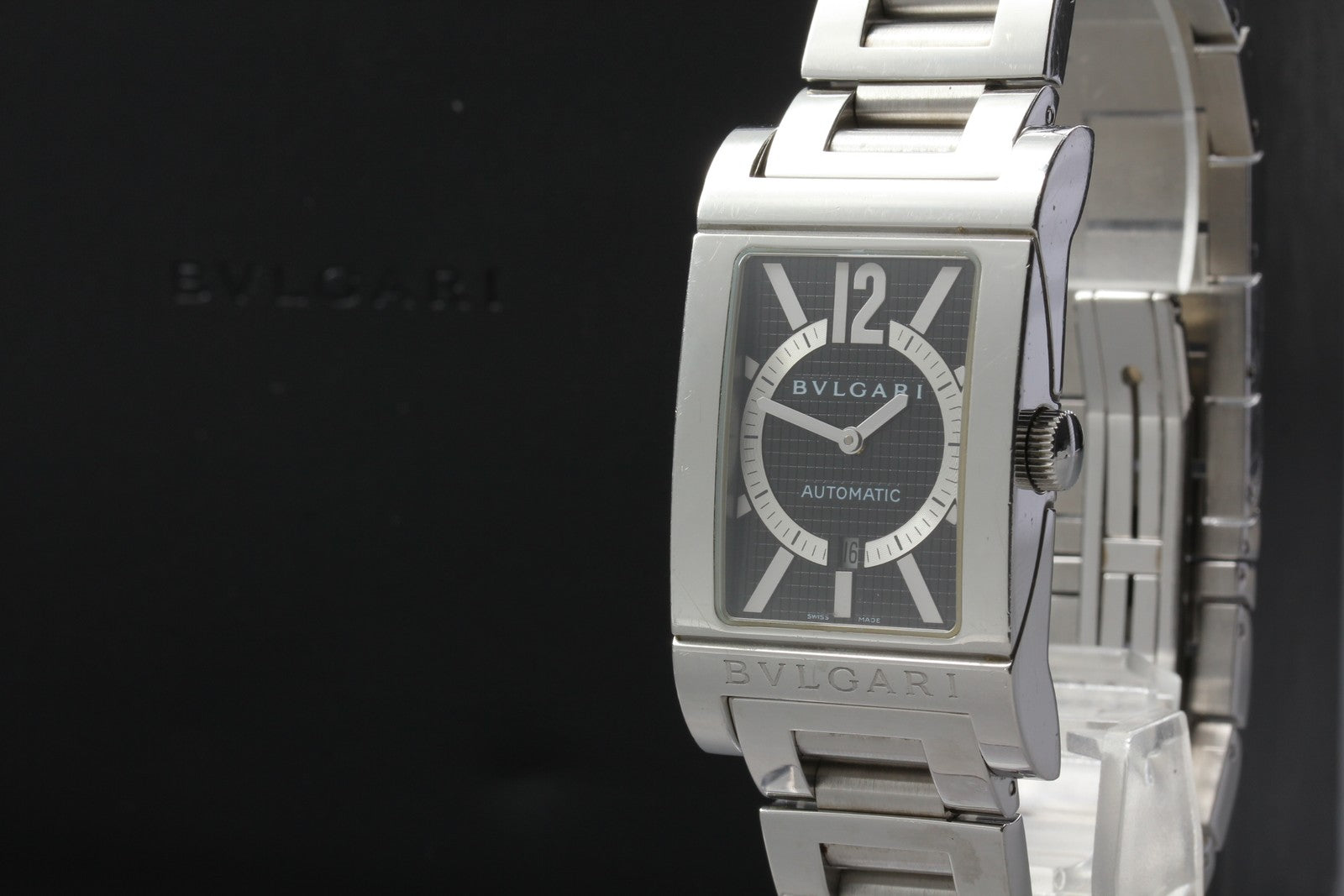 [Exc+5] BVLGARI Rettangolo RT45S Automatic Black Dial Men's Watch From JAPAN Box