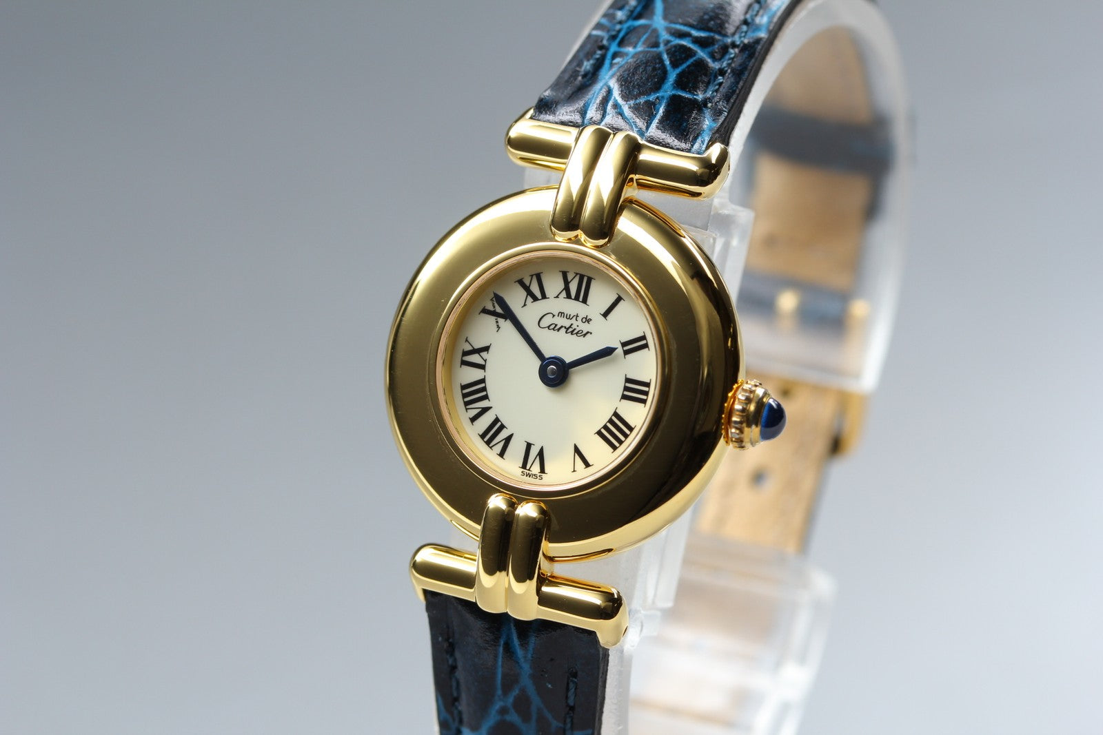 Vintage Cartier Must Colisee Vermeil 590002 Blue Gold Women's Qz Watch [Pouch]