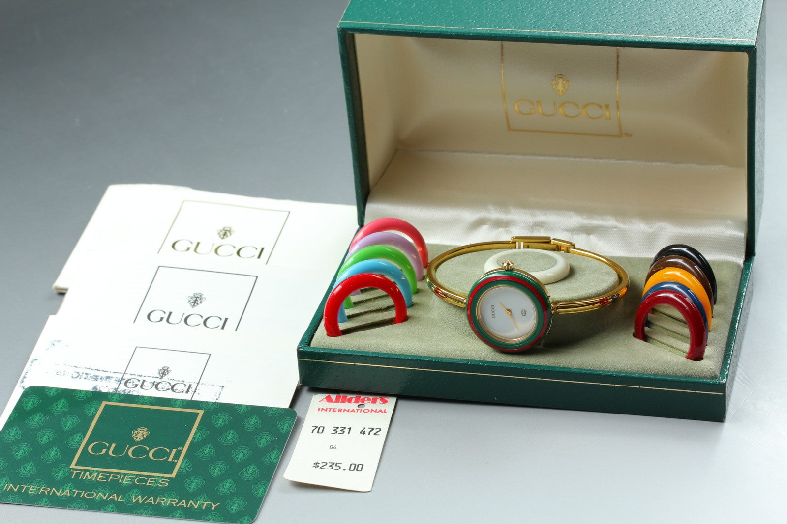 Gucci Change Bezel 11/12 12 Colors Gold Bangle Women's Qz Watch Vintage [Box]