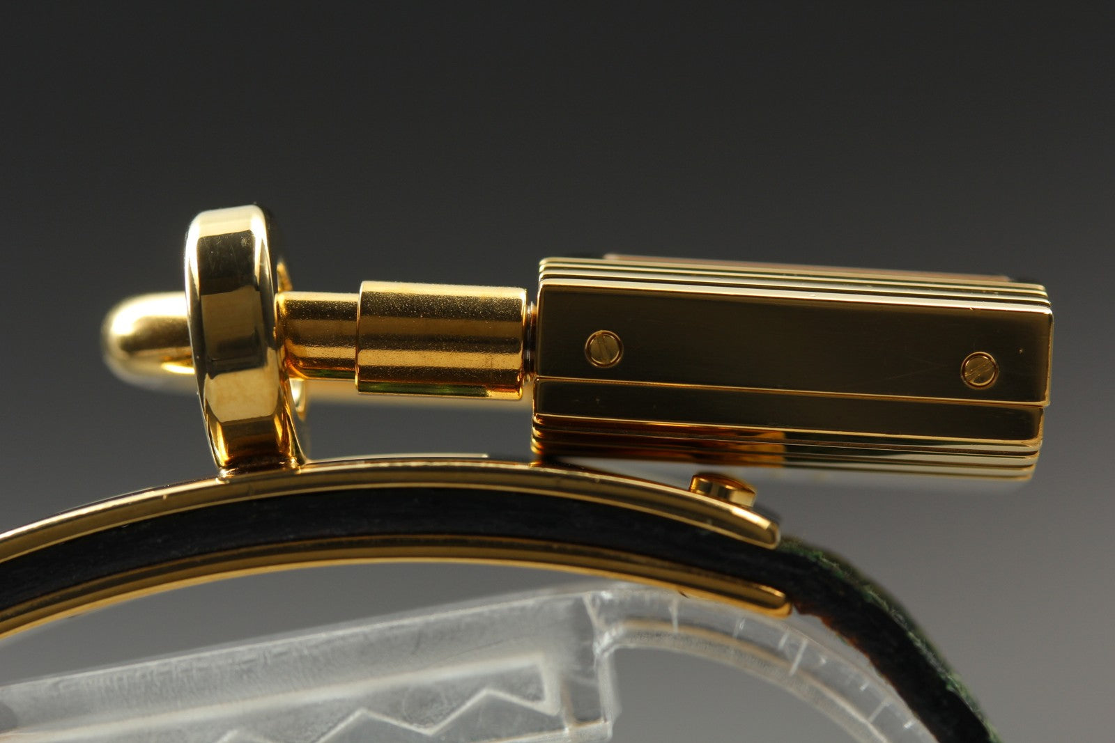 Overhauled [Exc+5 Box] HERMES Kelly Watch Gold Green "S" Woman's Quartz Watch