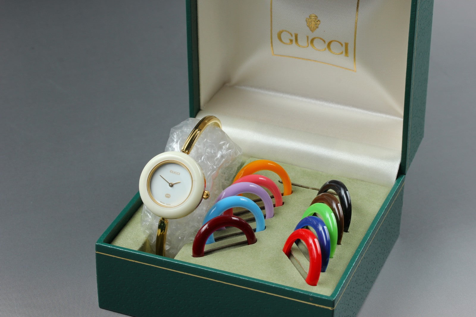 Gucci Change Bezel 11/12 11 Colors Gold Bangle Women's Qz Watch Vintage [Box]