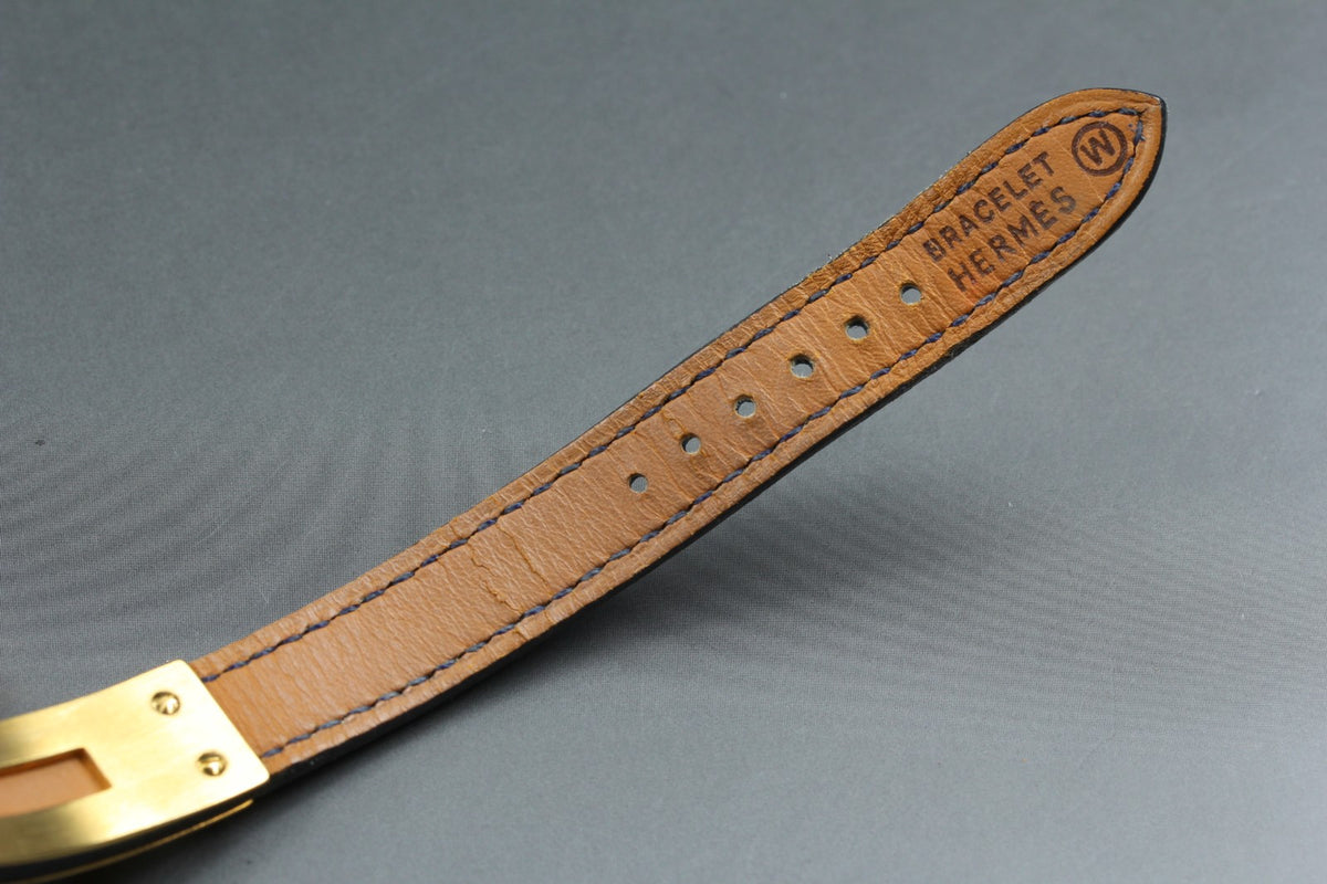 [Overhauled] HERMES Kelly Watch Gold Dial Blue "W" Woman's Quartz Watch Vintage