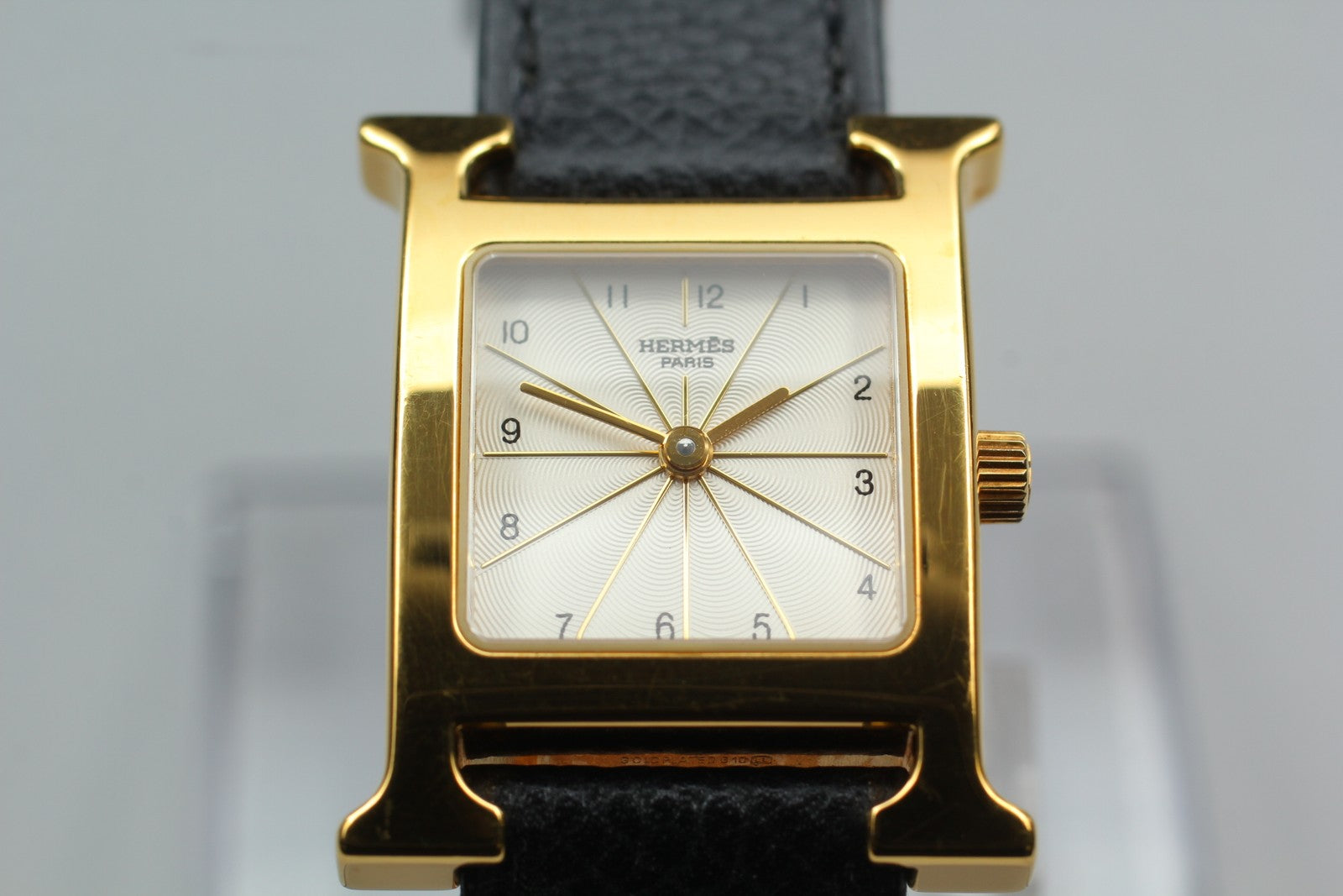 [Exc+5] HERMES H Watch HH1.201 Gold Black "A" 21mm Woman's Watch Quartz JAPAN