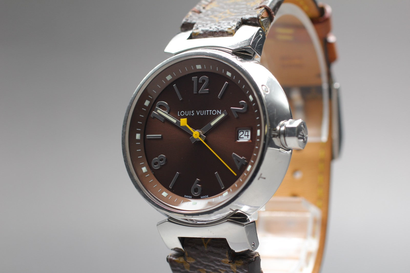 [Exc+5] Louis Vuitton Tambour Q1311 32mm Date Brown Women's Quartz Watch JAPAN