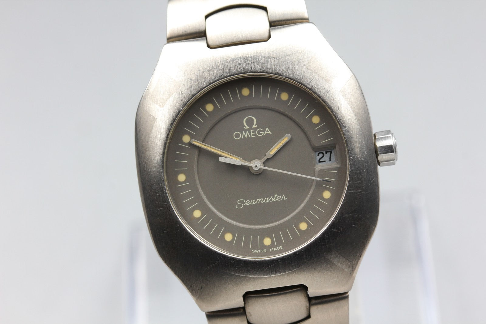 New Batt OMEGA Seamaster Polaris Cal.1430 Gray Quartz Date Boy's Watch 31mm JP