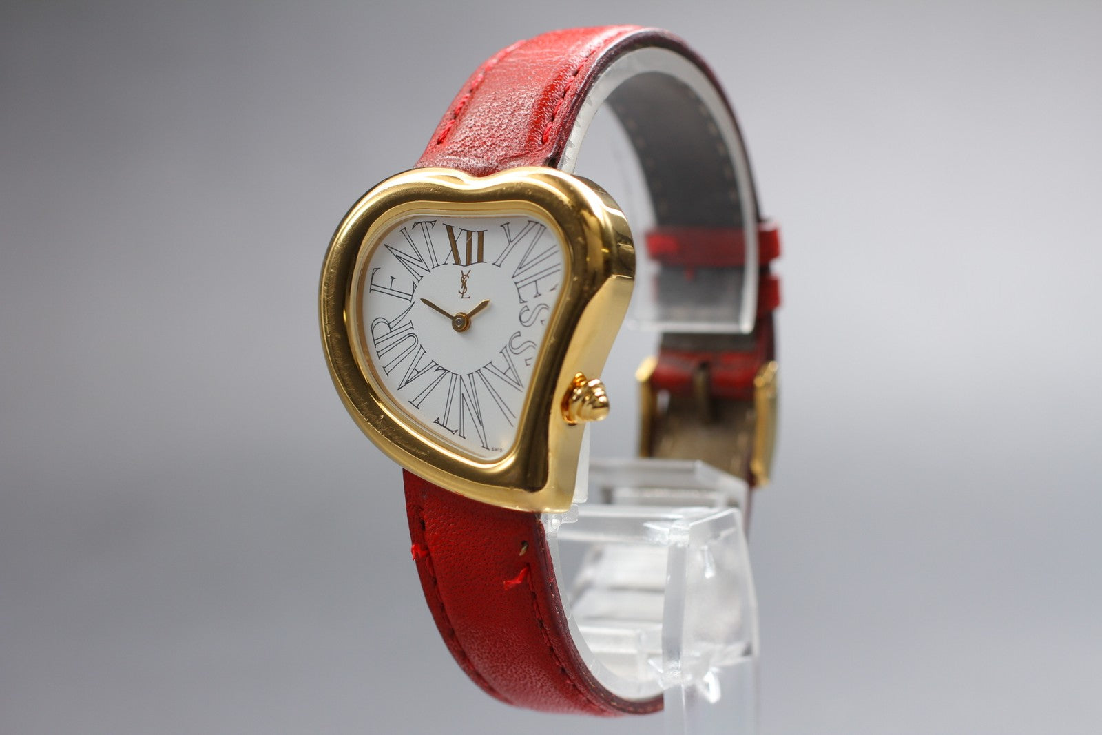 Overhauled [Exc+4] Yves Saint Laurent Heart Gold Red 30mm Women's Watch Quartz