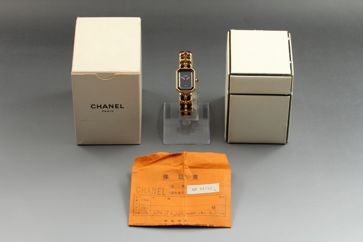CHANEL Premiere L Size Black Dial Gold 20mm Quartz Women's Watch Vintage [Box]