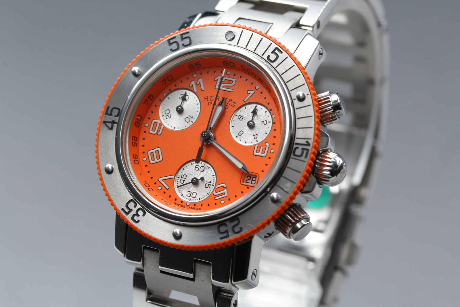 Hermes Clipper Diver Chronograph CL2.316 Orange 32mm Woman's Quartz Watch [Box]