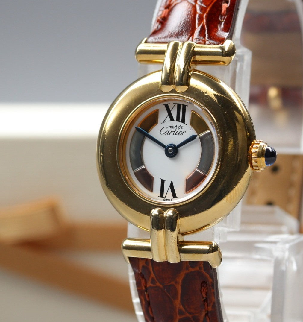 Cartier Must Colisee Vermeil 590002 Brown Gold Women's Quartz Watch Vintage