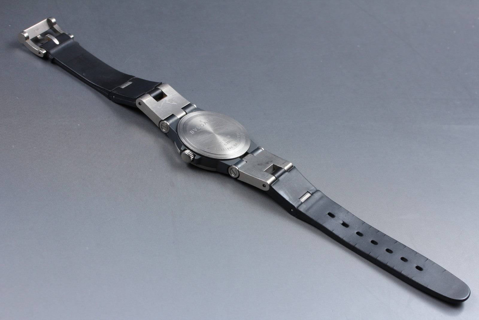 New Batt BVLGARI Diagono TI32TA Titanium Black Quartz Men's Watch 32mm Exc+5