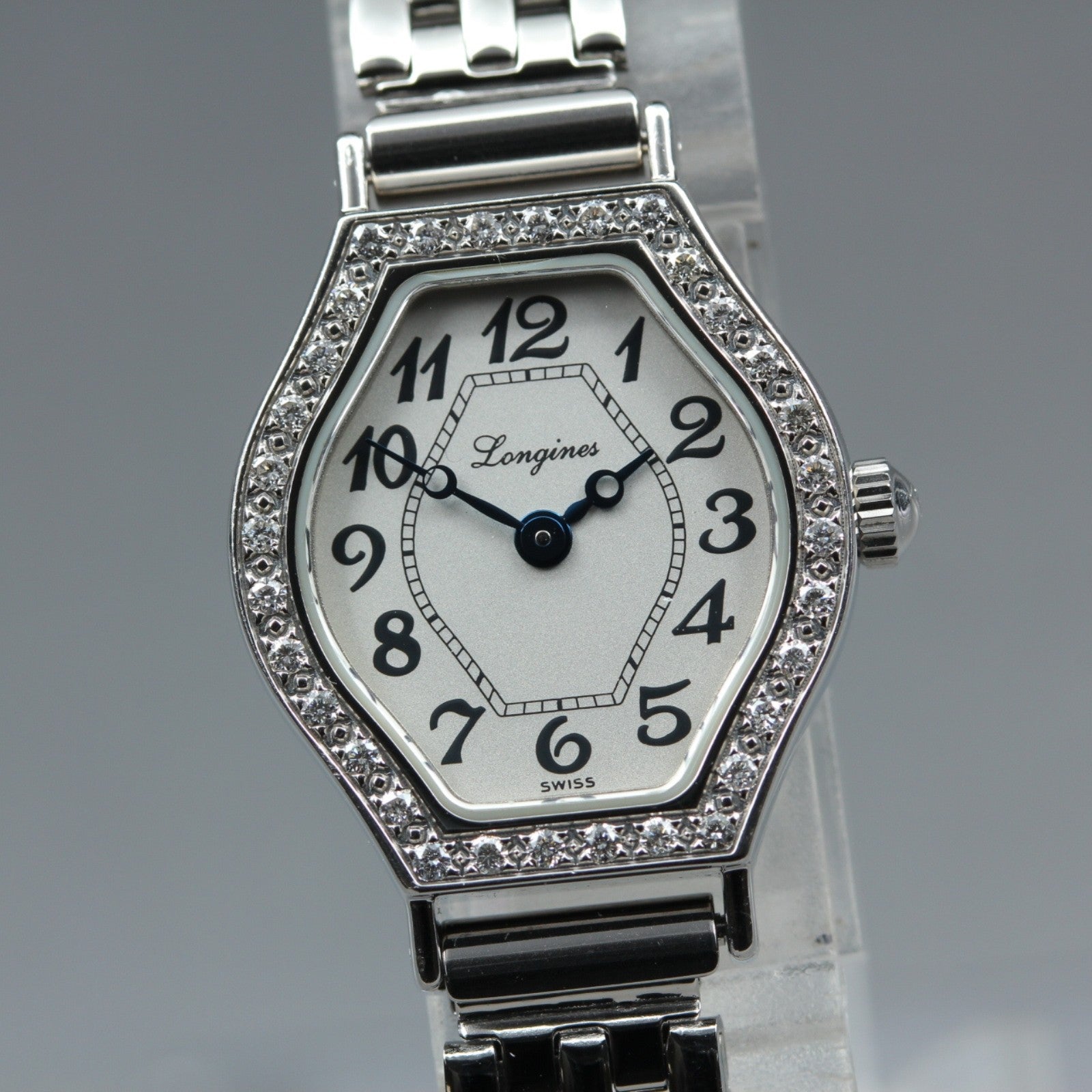 New Batt LONGINES L5.184.0 Quartz diamond bezel Silver Women's Watch 20mm JAPAN