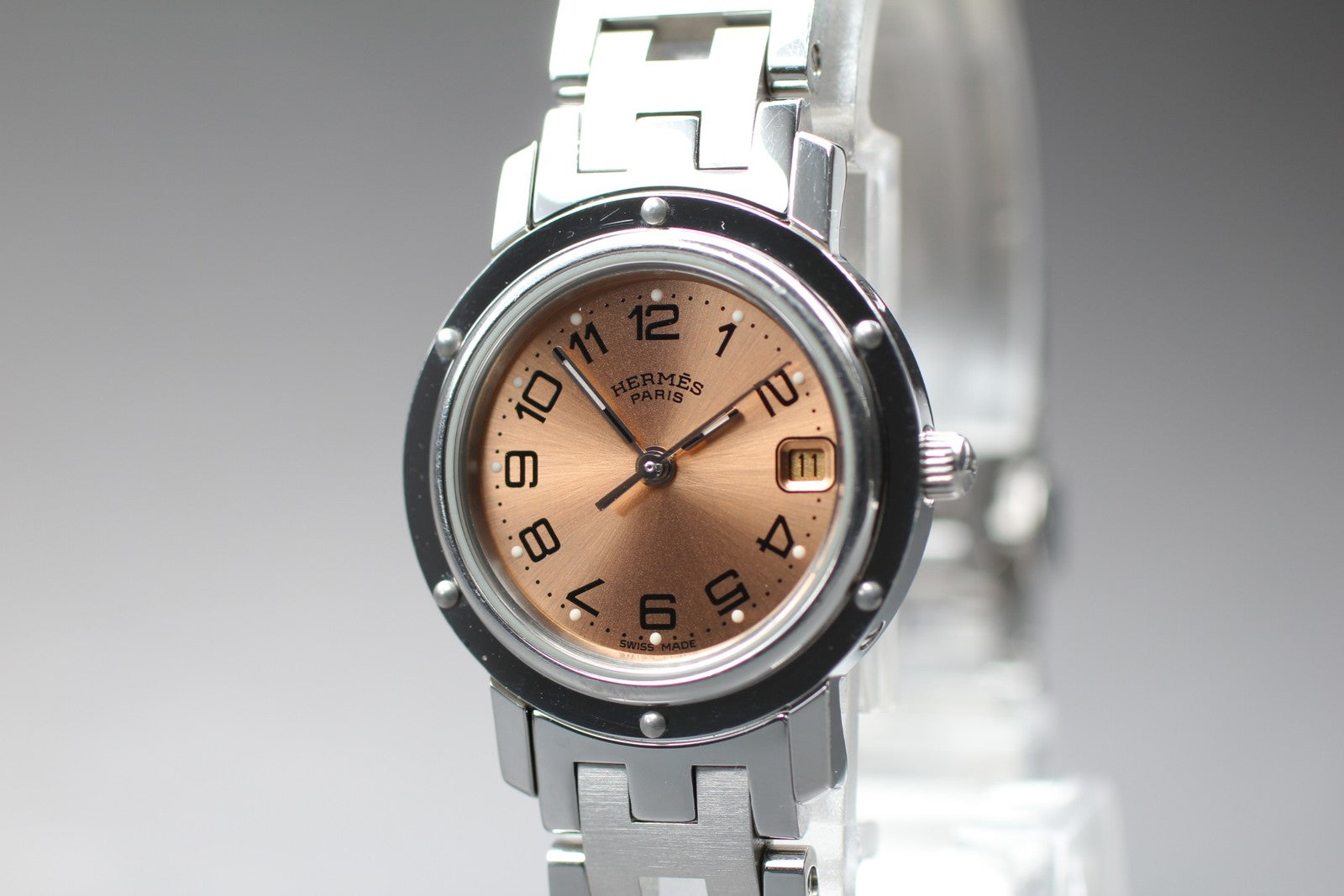 [Exc+5 Box] Hermes Clipper CL4.210 24mm Silver Woman's Quartz Watch JAPAN