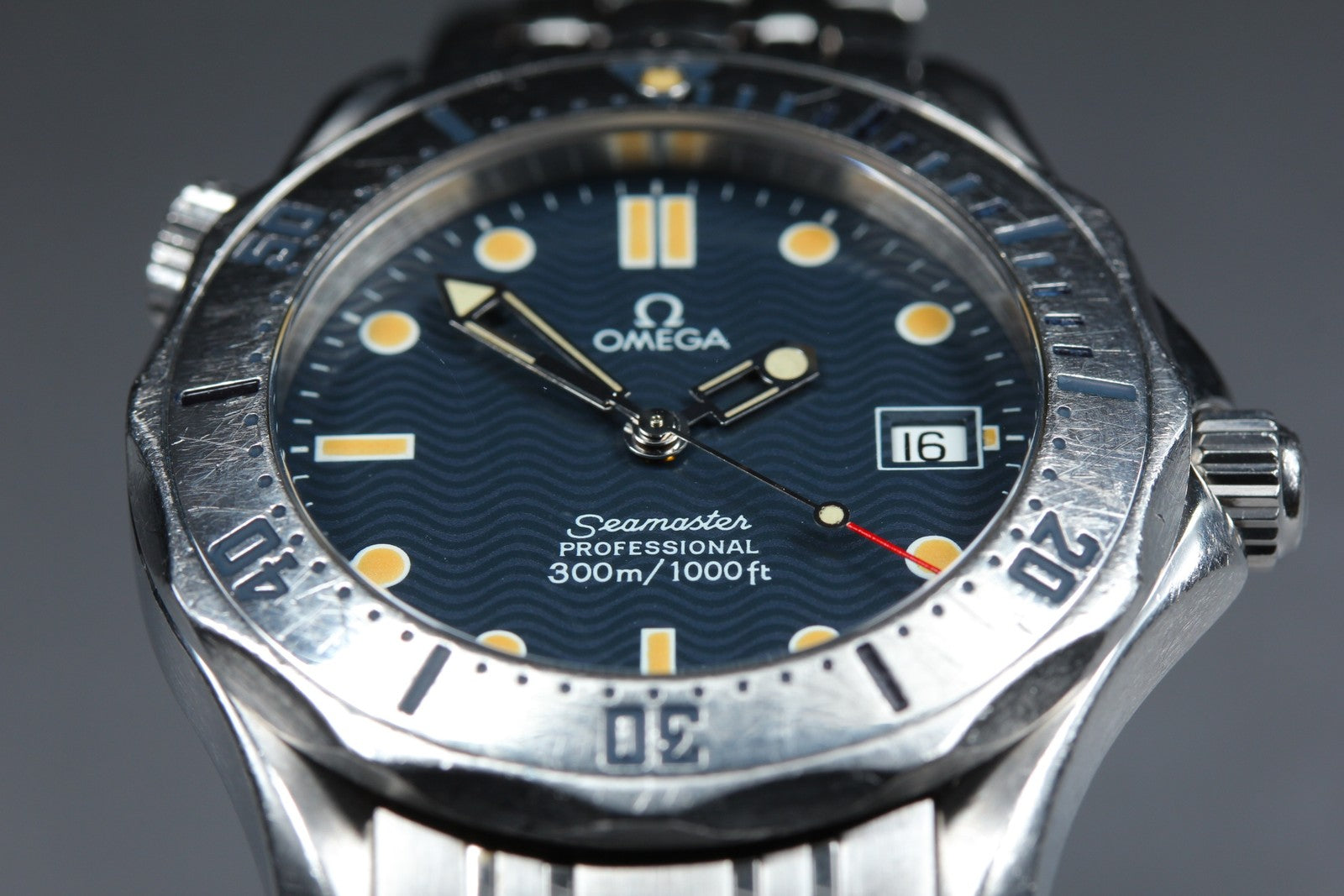 Overhauled [w/Box] OMEGA Seamaster 300M 2562.80 Date Blue 36mm Qz Men's Watch