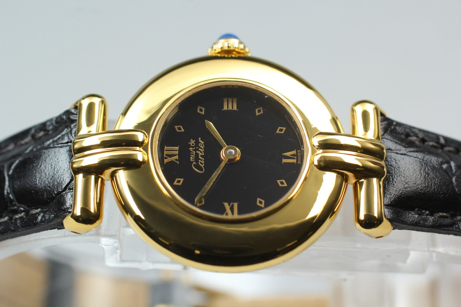 Vintage [Near MINT] Cartier Must Colisee Vermeil 590002 Black Women's Qz Watch