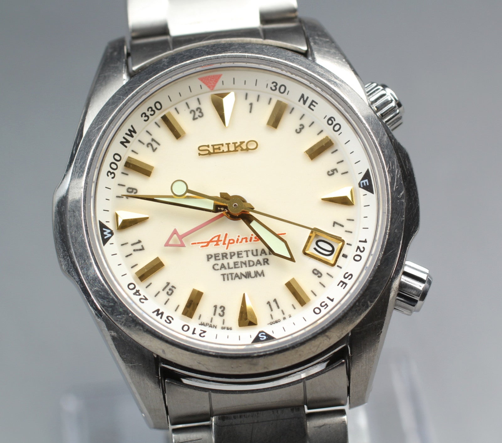 Overhauled SEIKO Alpinist 8F56-00D0 SBCJ021 Perpetual Titanium Men's Watch JAPAN