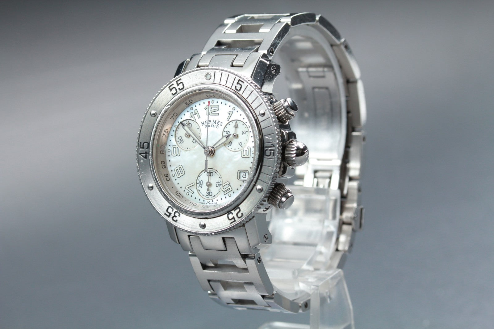 HERMES Clipper CL2.310 White Shell Dial Quartz Diver Women's Watch 34mm JAPAN
