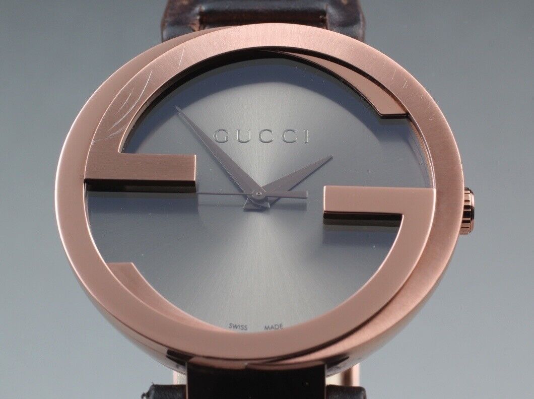 New Battery [Exc+5] GUCCI Interlocking 133.2 Black Bronze Men's Qz Watch JAPAN