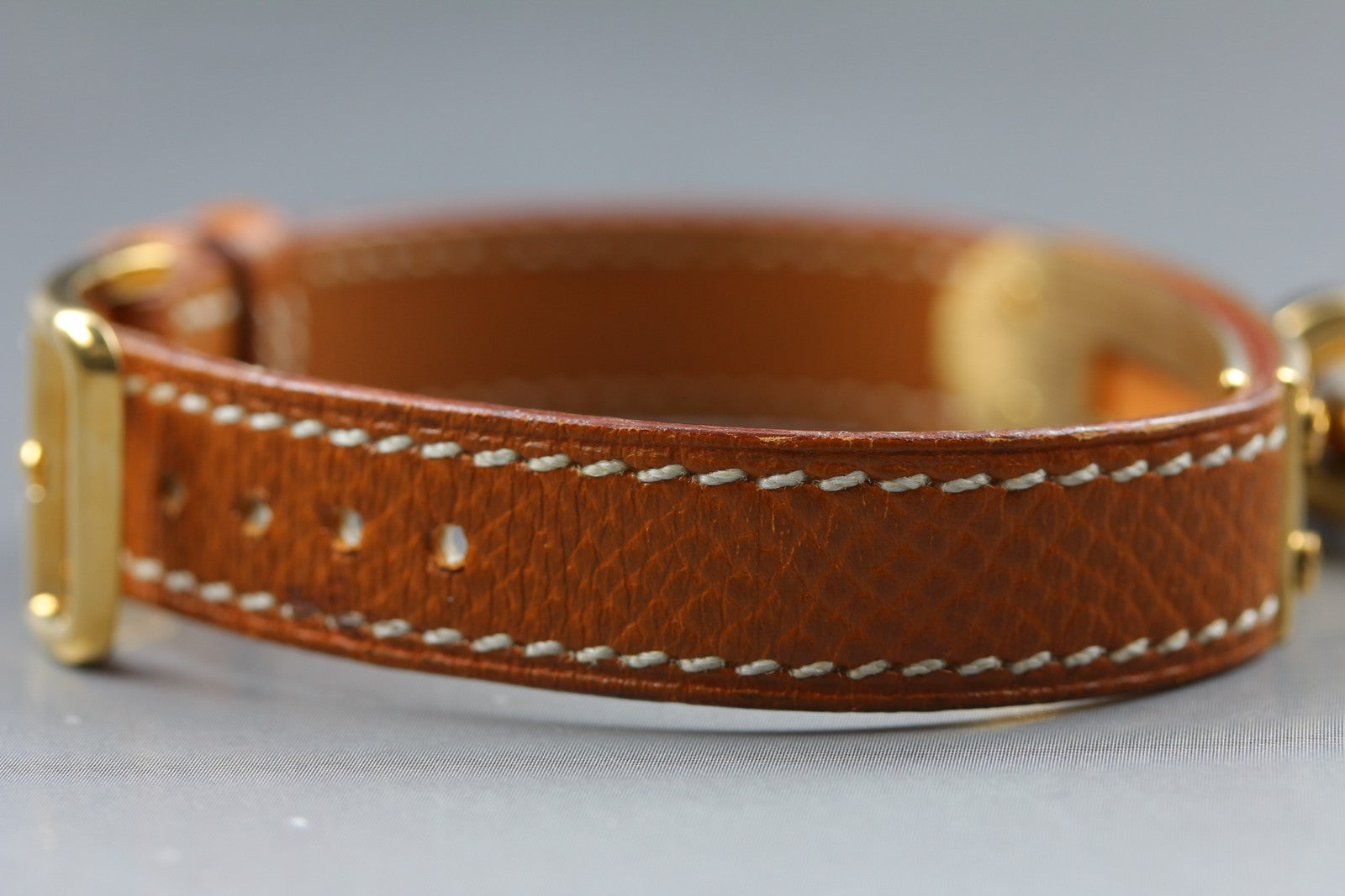 Vintage [Box] HERMES Kelly Watch Gold Brown Leather "U" Woman's Quartz Watch
