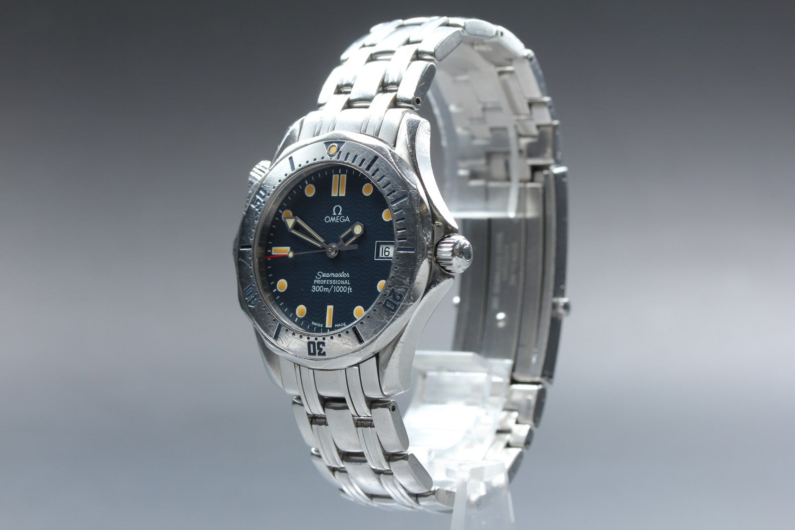 Overhauled [w/Box] OMEGA Seamaster 300M 2562.80 Date Blue 36mm Qz Men's Watch