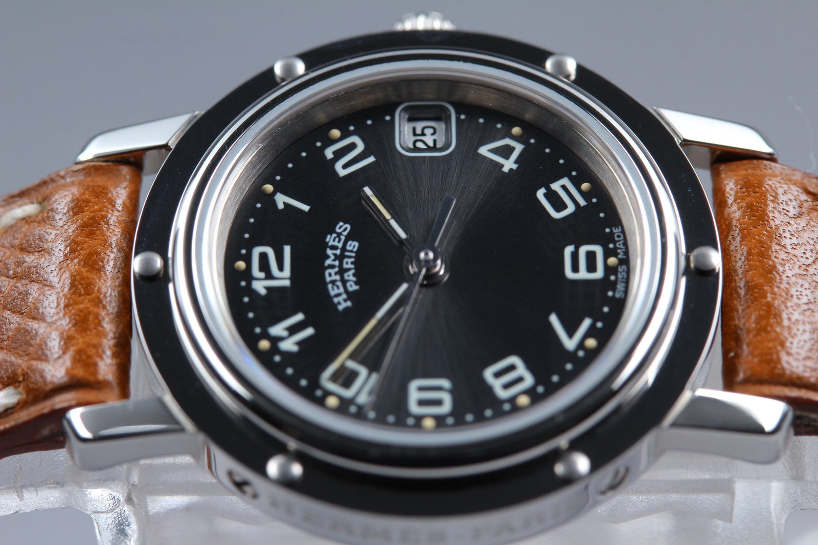 [Near MINT- Box] Hermes Clipper CL4.210 Black Dial 24mm "Z" Woman's Qz Watch