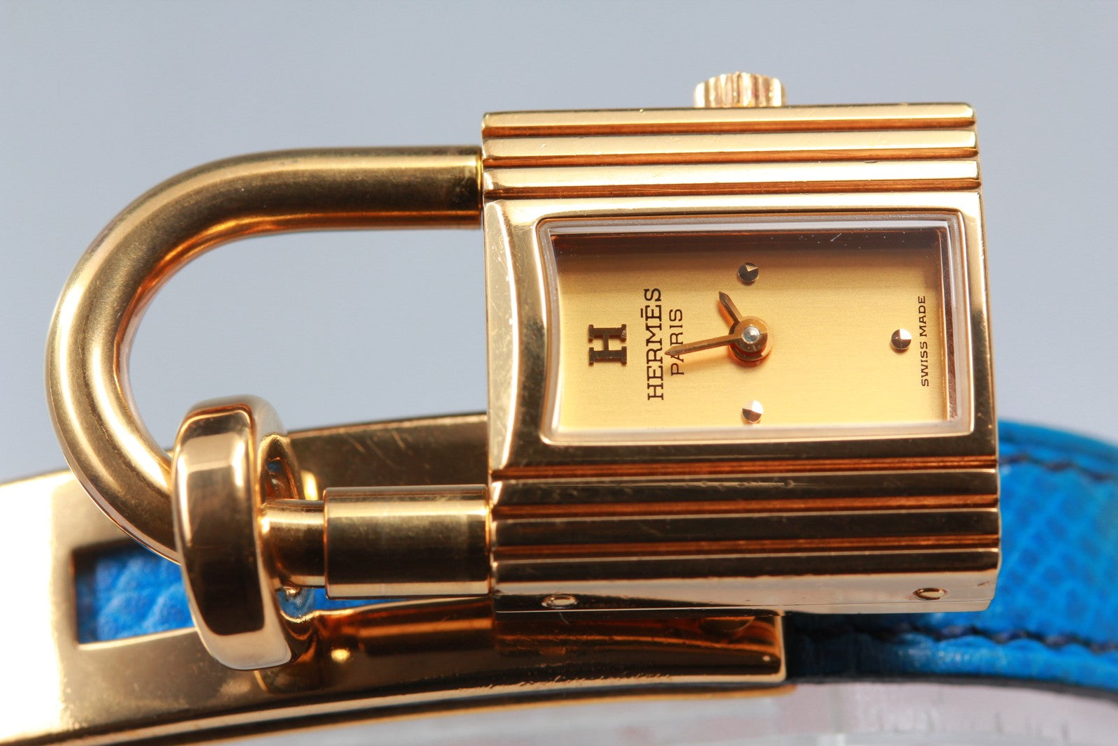Overhauled [Exc+5] HERMES Kelly Watch Gold Dial Blue "W" Woman's Quartz Watch