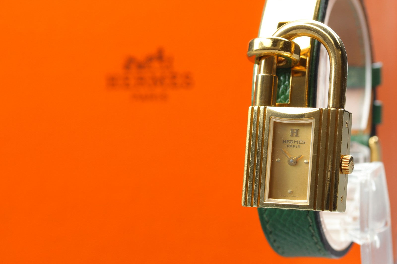 Vintage [Exc+5 Box] HERMES Kelly Watch Gold Green Woman's Quartz Watch JAPAN
