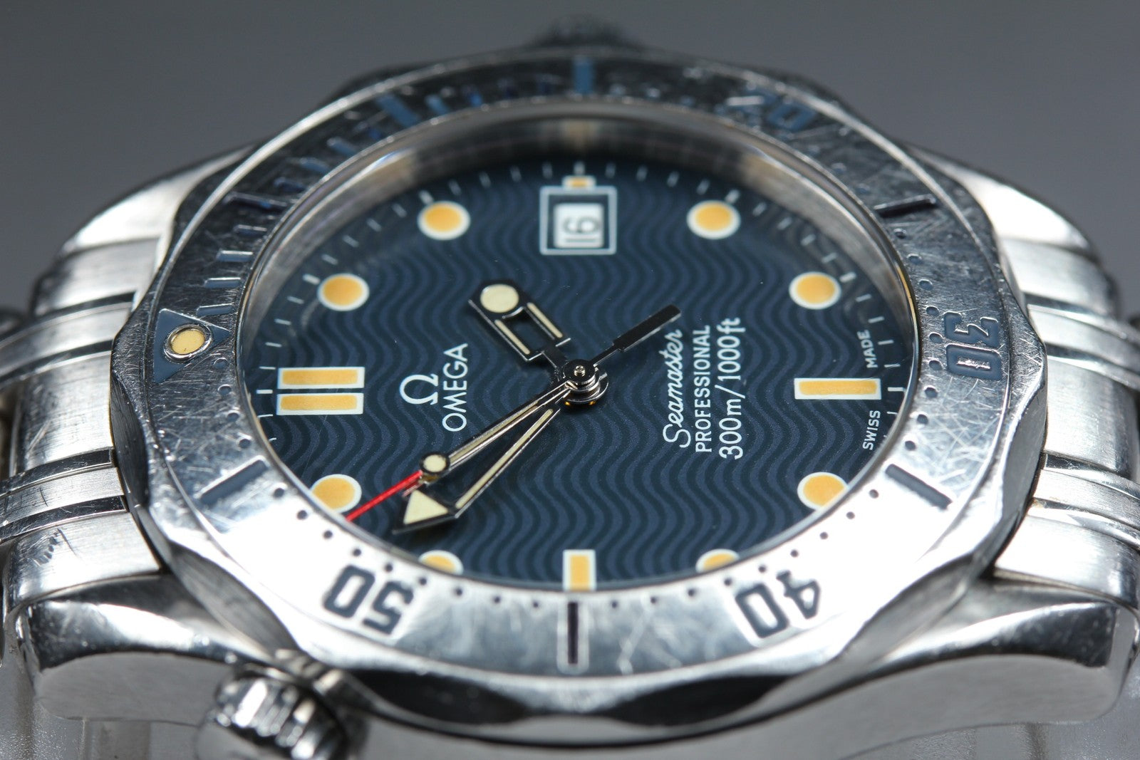 Overhauled [w/Box] OMEGA Seamaster 300M 2562.80 Date Blue 36mm Qz Men's Watch