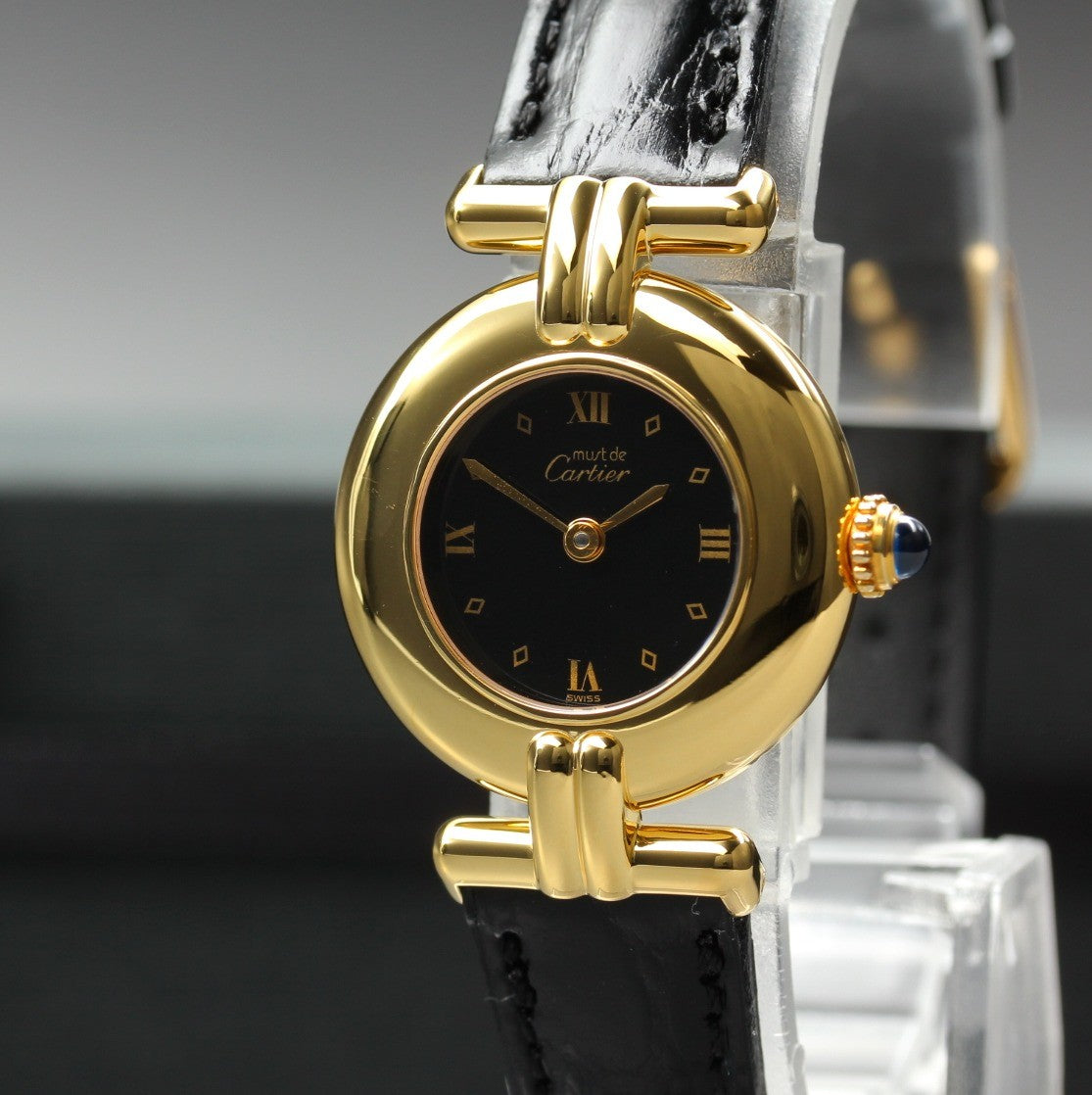 Vintage Cartier Must Colisee Vermeil 590002 Black Gold Women's Quartz Watch