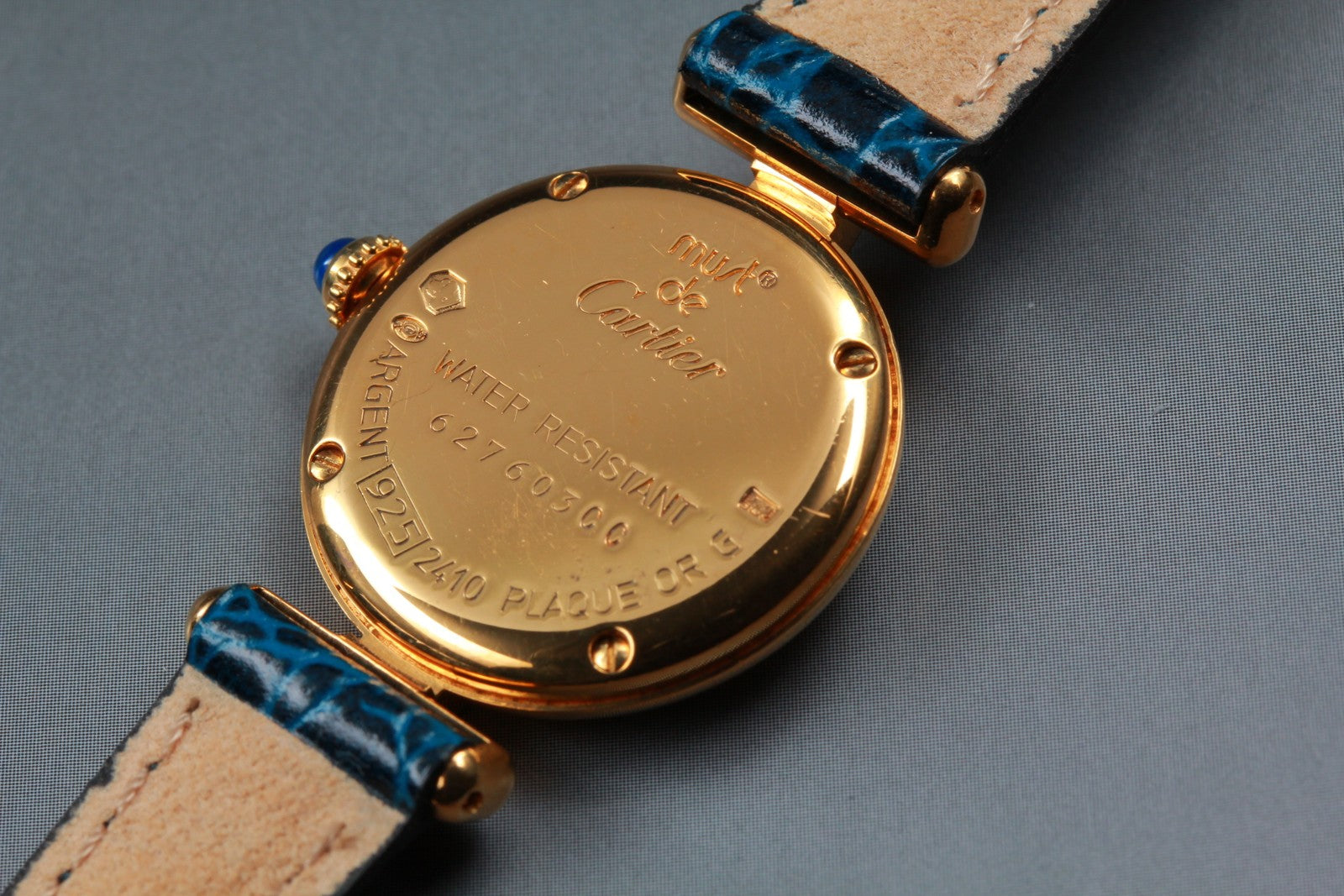 Vintage [Exc+5] Cartier Must Colisee Vermeil 2410 Gold Blue Women's Quartz Watch