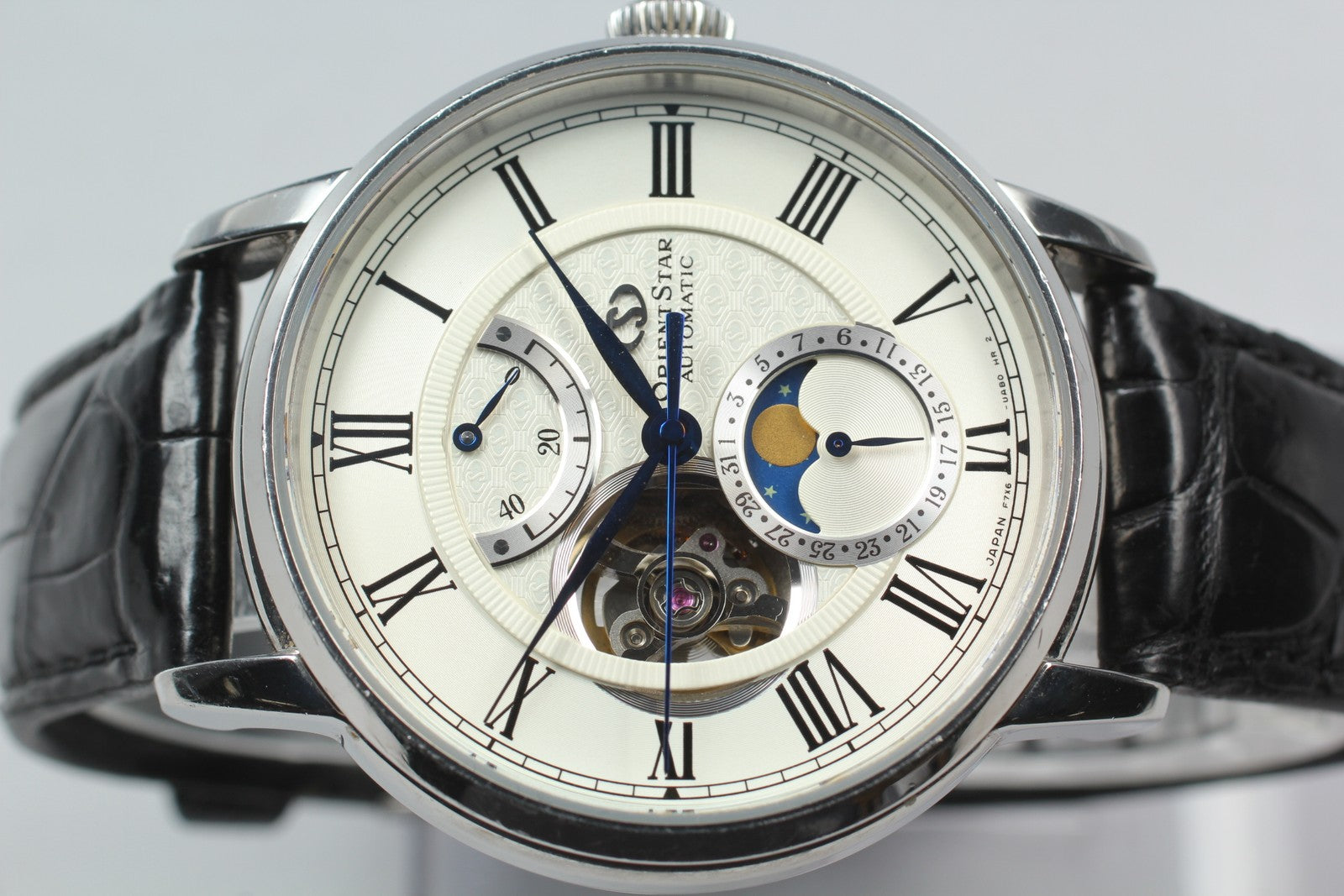 ORIENT STAR F7X6-UAA0 Moon Phase Automatic Silver Date Men's Watch 41mm Exc+5