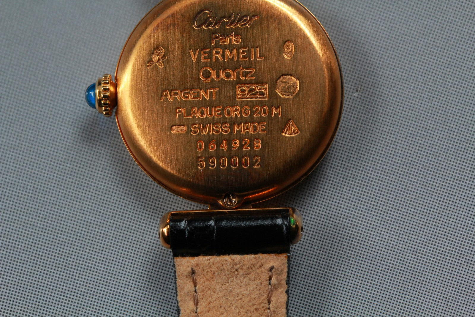 Vintage [w/Box] Cartier Must Colisee Vermeil 590002 Black Women's Quartz Watch