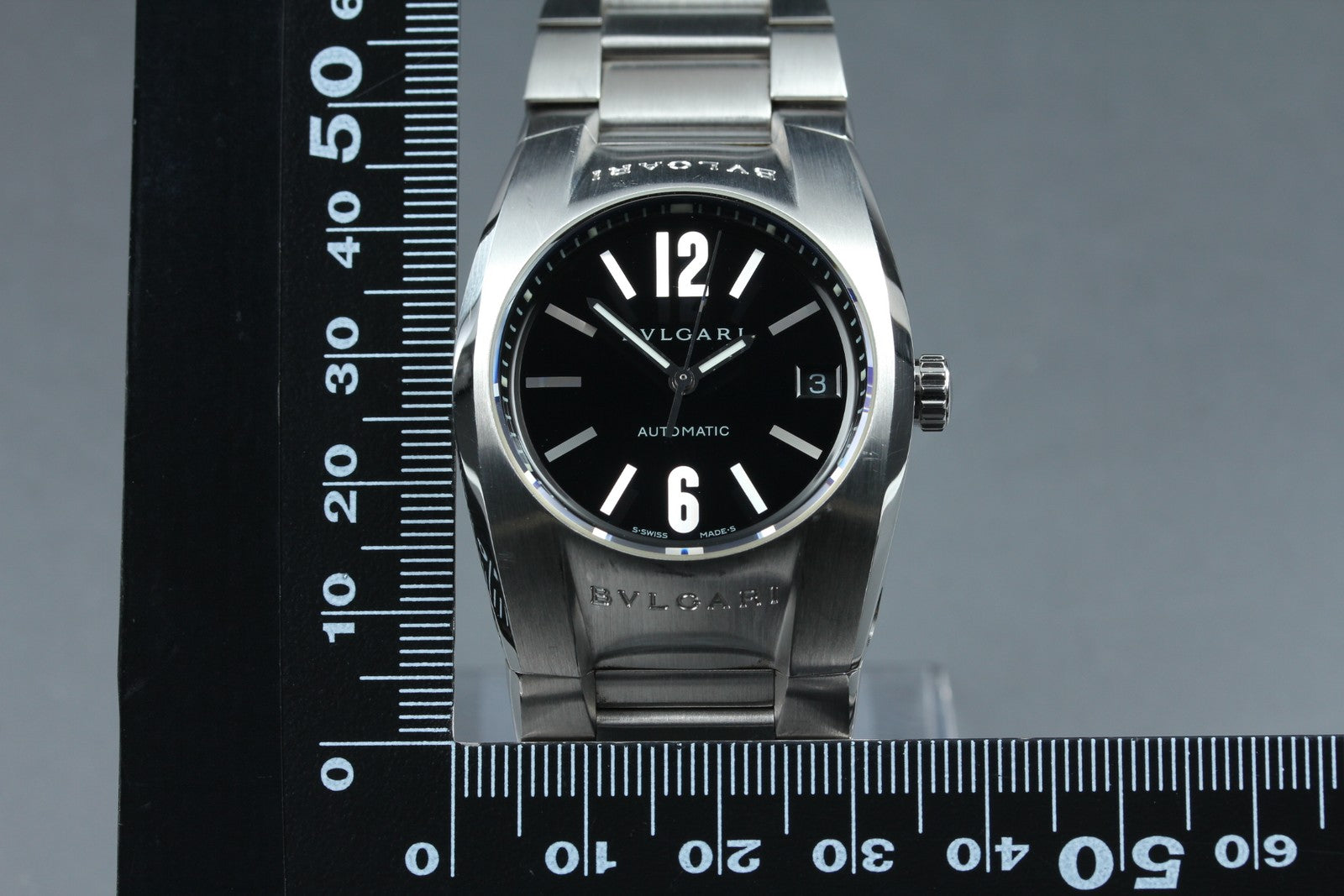 BVLGARI Ergon EG35S Black Dial Automatic Date Black Men's Watch 35mm JAPAN Box
