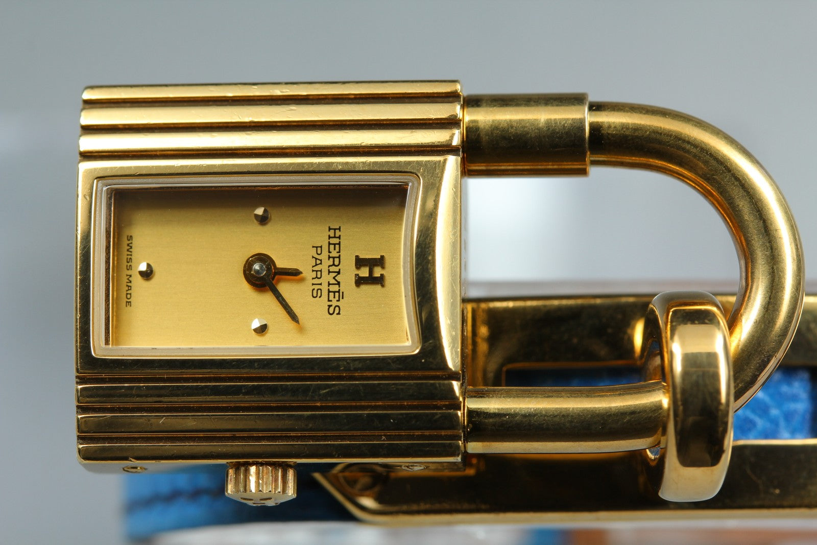 Vintage [Overhauled] HERMES Kelly Watch Gold Dial Blue "W" Woman's Quartz Watch
